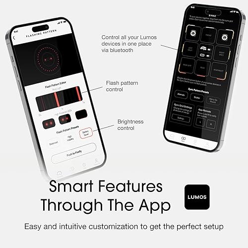 Miniatura 8 de Lumos Firefly - Sistema de luz inteligente para bicicleta, sincronización de luz LED delantera y trasera, brillo personalizado, patrón de flash,