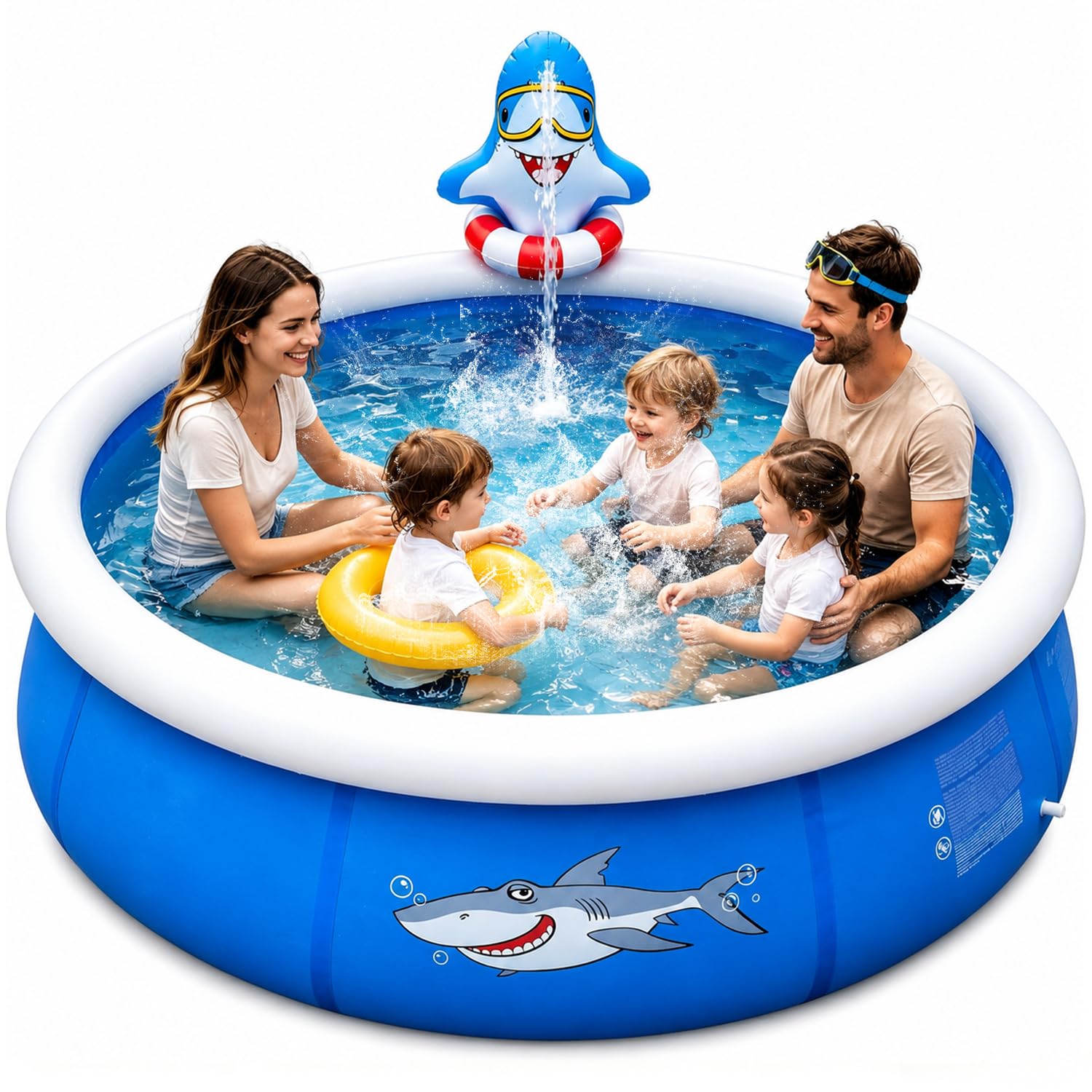8FT Giant Inflatable Shark Sprinkler Pool for Kids & Adults - Summer Backyard Garden Water Play Center with Sprinkler, Reusable Wading Pool for Family Outdoor Fun