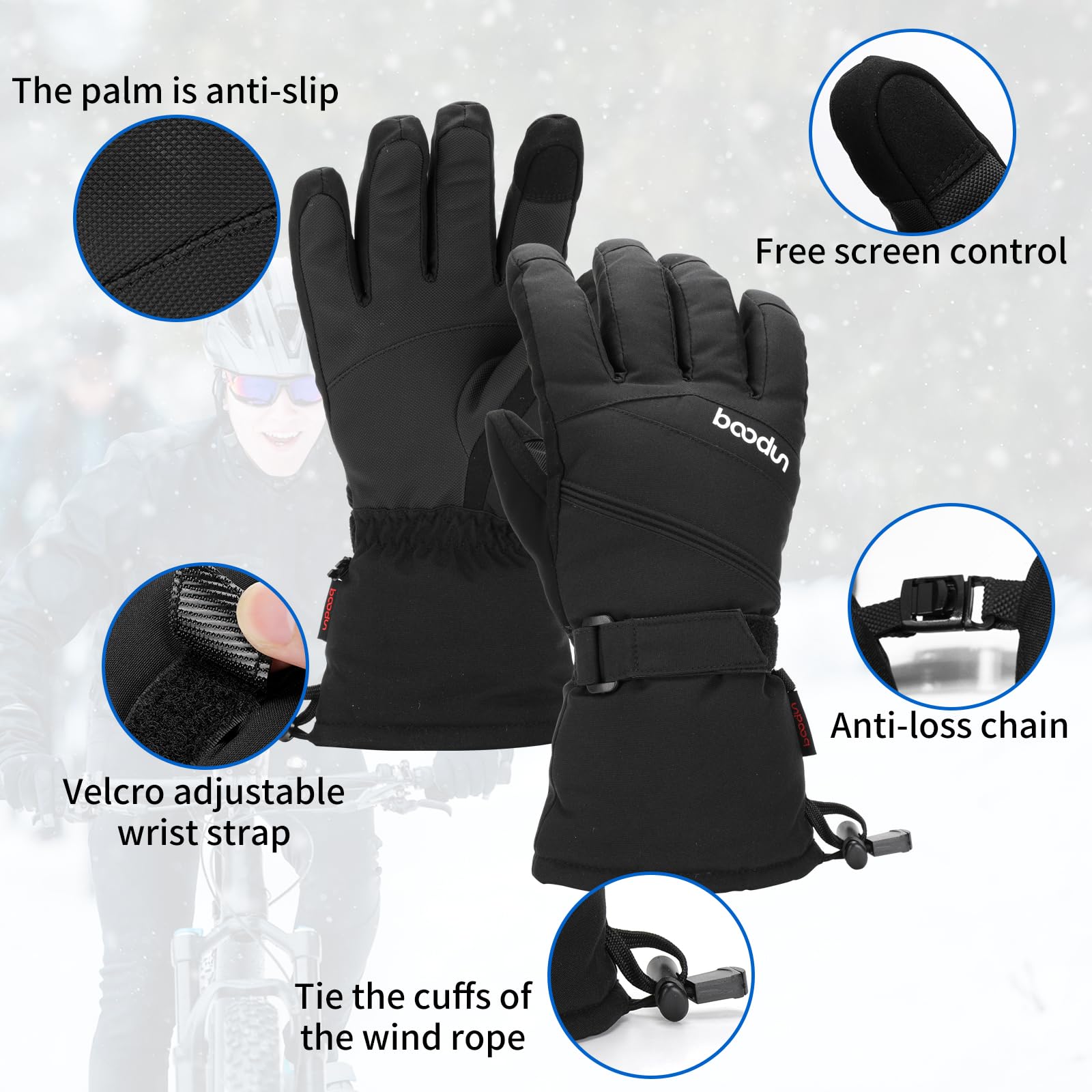 Guanti da sci da uomo invernali impermeabili caldi guanti touch screen per uomo donna ideali per bicicletta, equitazione, corsa, escursionismo