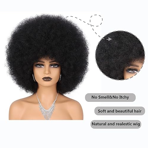 Miniatura 8 de Pelucas afro de los años 70 para mujeres negras, sin pegamento, peluca rizada afro resistente al calor, pelucas sintéticas para uso diario y fiesta,