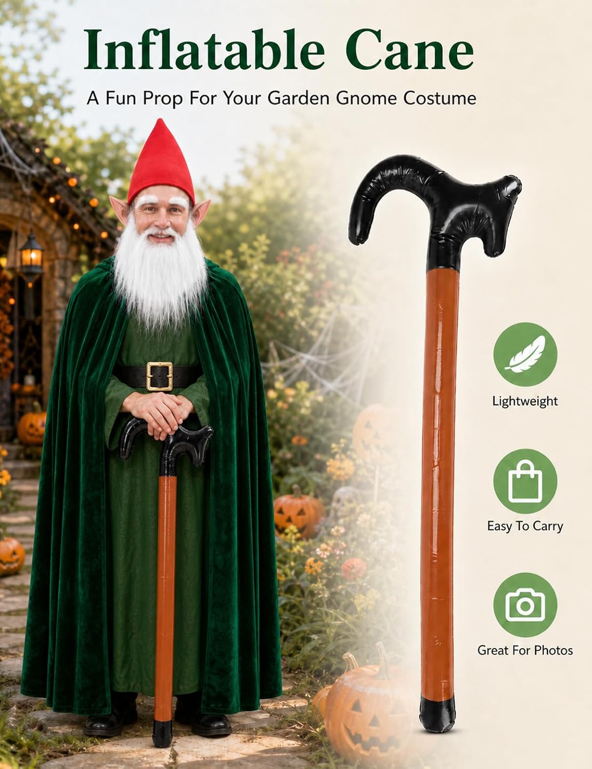 Gnome Costume, Dwarf Costume Set for Men with Cloak, for Halloween