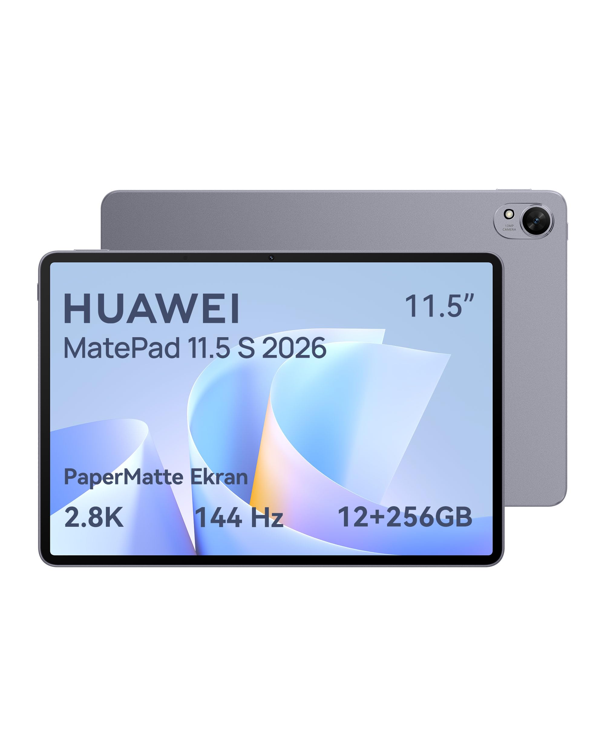 HUAWEI MatePad 11.5 S 2026 Yeni Tablet, 2.8K 144 Hz Ultra Net PaperMatte Ekran, 12 GB RAM + 256 GB Depolama, 8800 mAh Batarya, 40 W SuperCharge, Wi-Fi 6+, Bluetooth 5.2, HUAWEI Notes, GoPaint, Gri