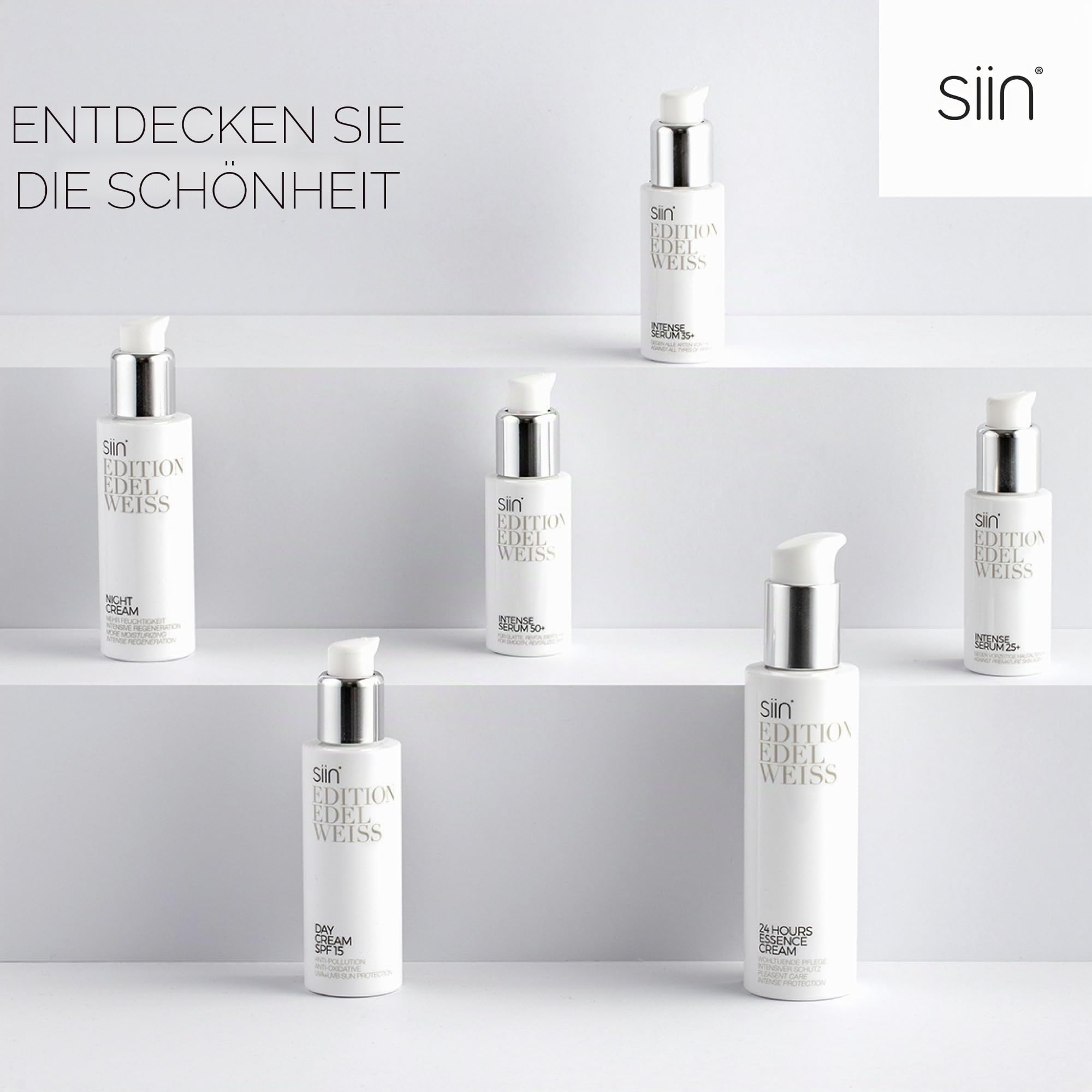 siin Intense 35+ Anti Aging Gesichtsserum gegen Mimikfalten & Alterungfalten - glättet, strafft, Hyaluron Serum Anti-Aging Creme - mit Edelweiss, Jojobaöl, Sheabutter - für normale & Mischhaut
