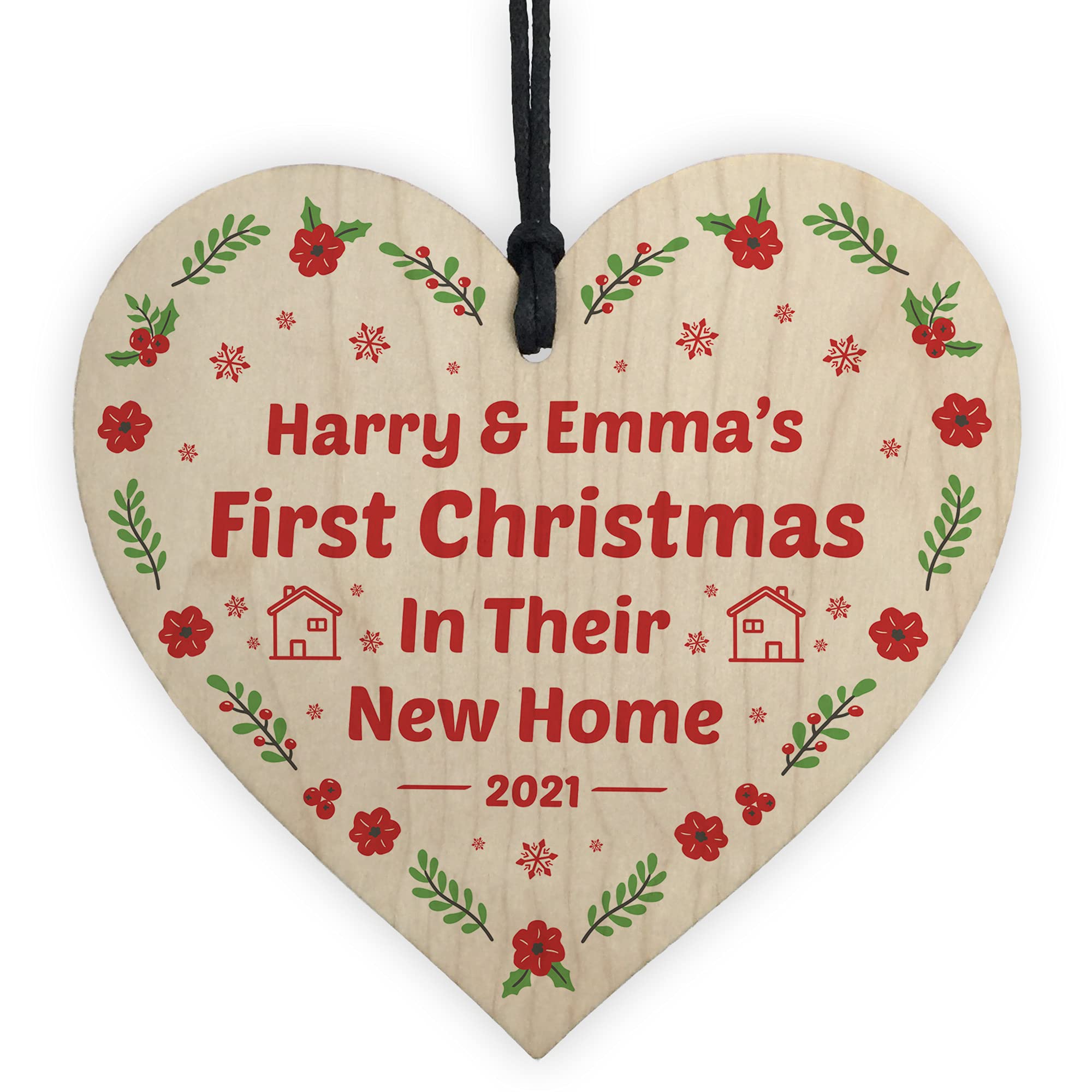First Christmas Tree Decoration For New Home Wood Bauble Personalised Couple Gift