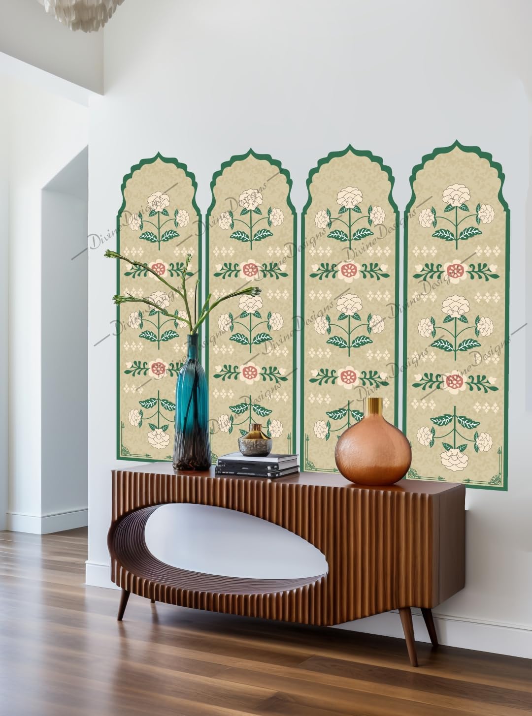 DivineDesigns™ PVC Vinyl Mughal Arch Panel Self-Adhesive Wall Sticker for Home Decor/Decoration Living Room (Multicolor)