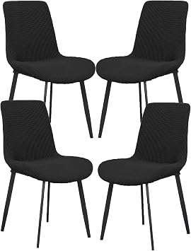 Shell Chair Cover Curved Back Dining Chair Slipcover Set of 6/4/2/1 Stretch Chair Seat Cover Without Arms Dining Room Chairs Covers with Back Nordic Chair Protector,Black,4pcs