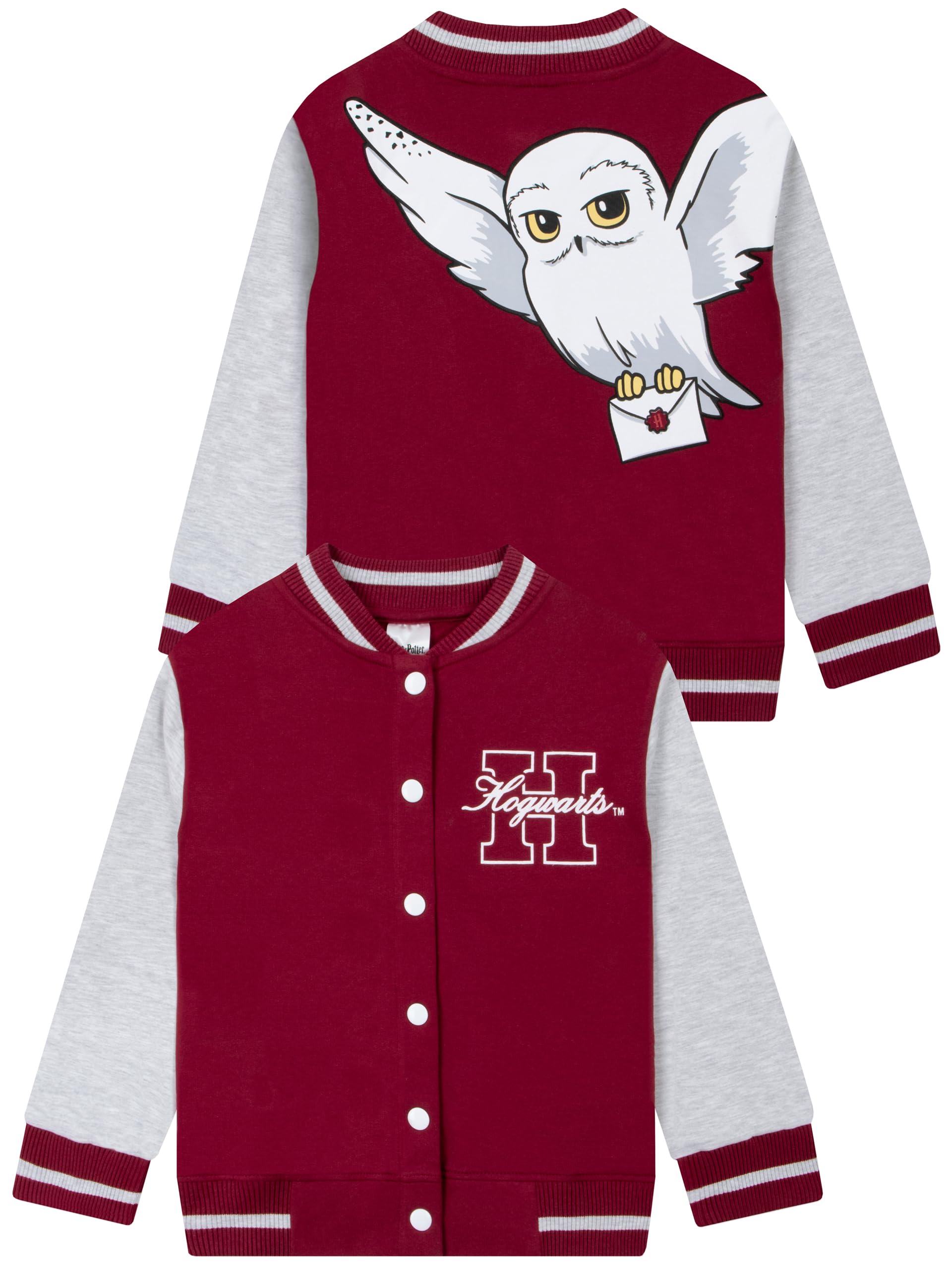 Harry Potter Bomberjacke – Hogwarts Collegejacke, Hedwig Rückseite, Rot 152