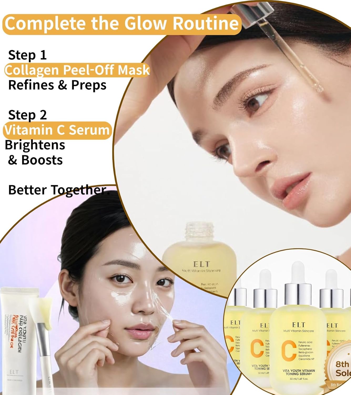 ELT Collagen Peel Off Facial Mask Pack - Hydrating & Firming Wrapping face Mask with 5 Types of Collagen, 8 Peptides, Silicone Brush Korean Skincare (60 ml / 2.02 fl.oz) - Image 9