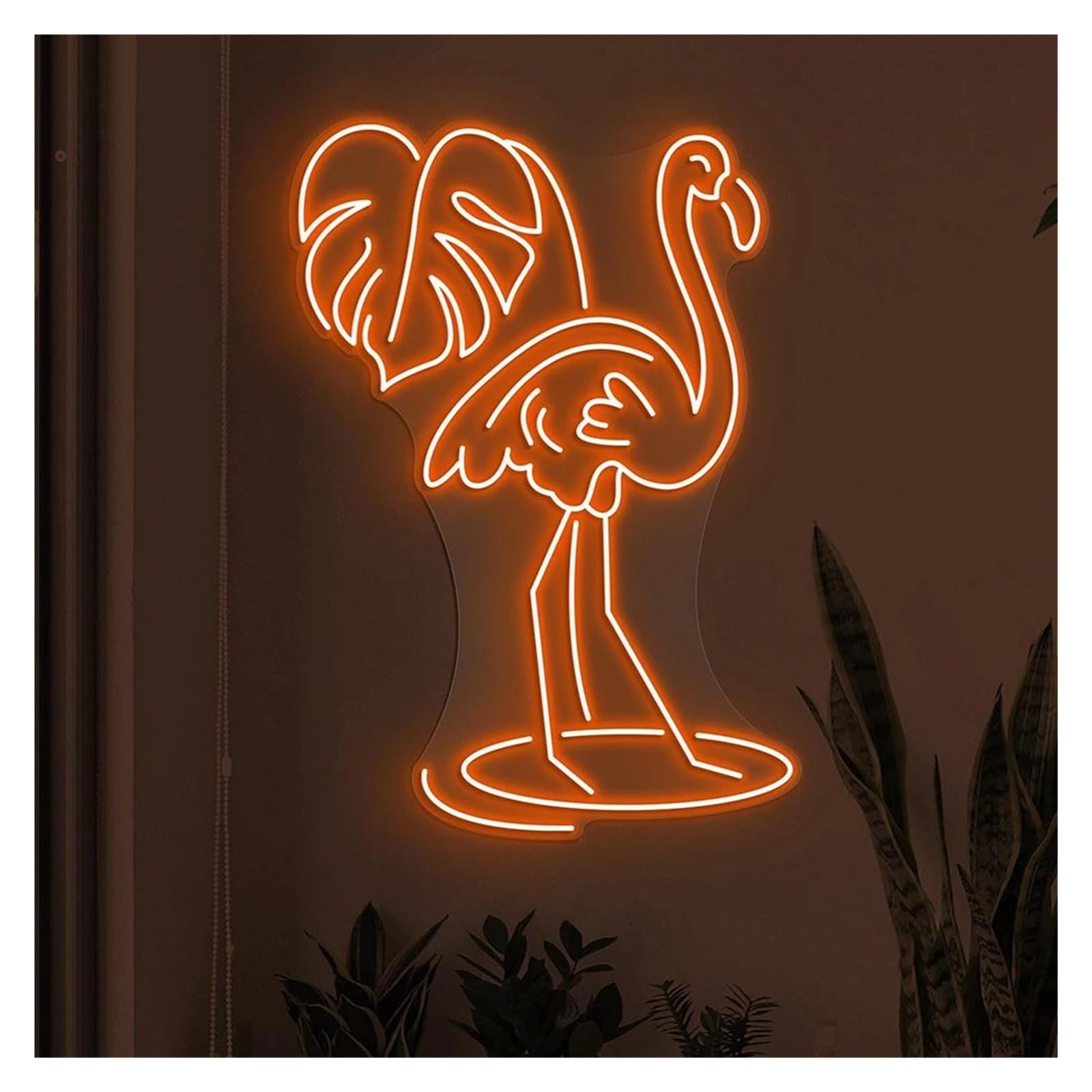 Shouxi D Sign Lamp Flamingo With Leaf Neon Sign Birds Shop Wall Ecor Beach Ecoration(,55Cm)