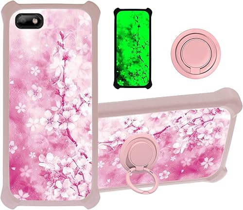 Funda compatible con Celular Kalley Element 5+Plus con protector de pantalla de vidrio templado, policarbonato duro + silicona suave, soporte de