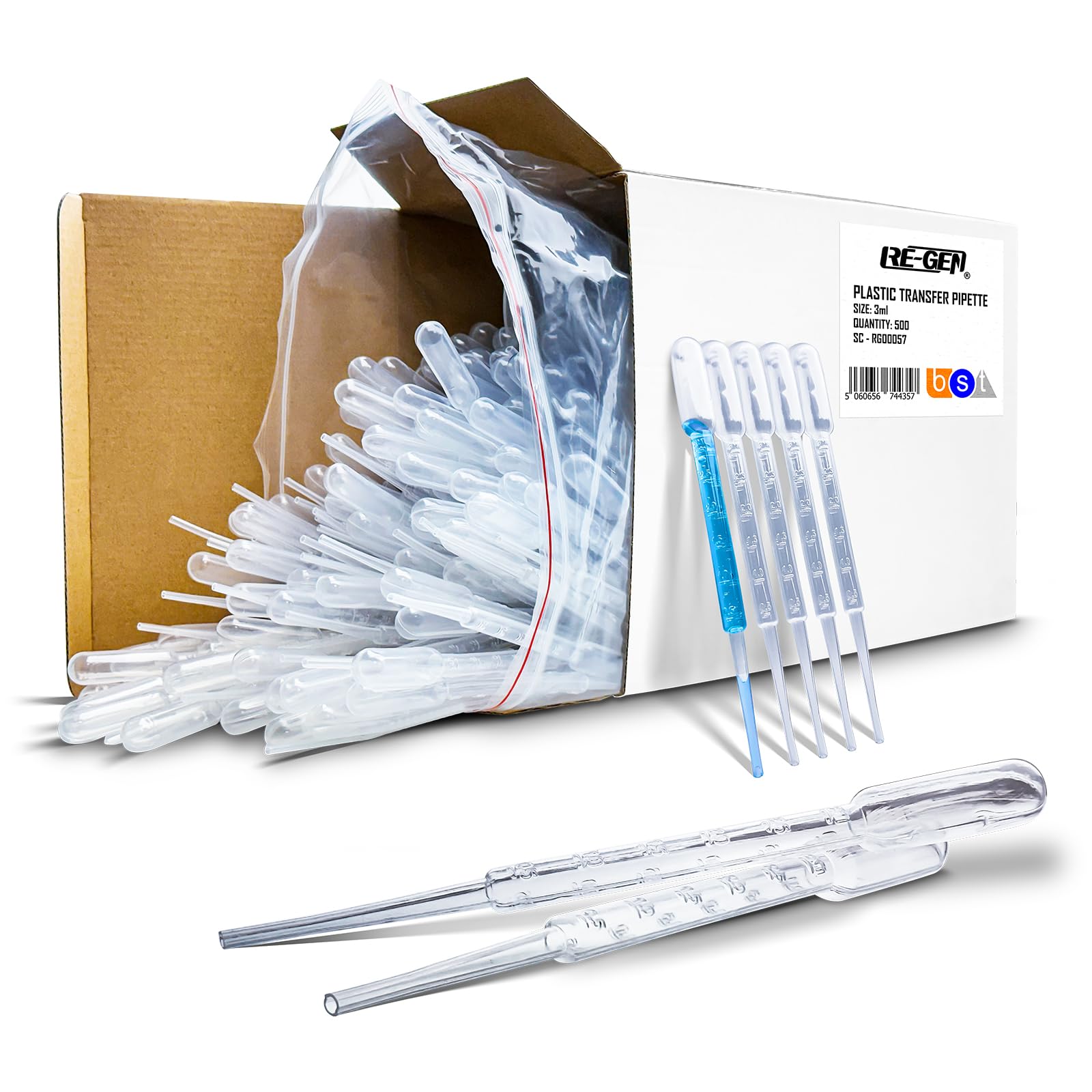 RE-GENPlastic Transfer Pipettes – Size 3ml | Clear Transparent Graduated Liquid Measuring Transferring Oil Eye Dropper Pipette Tool (500)
