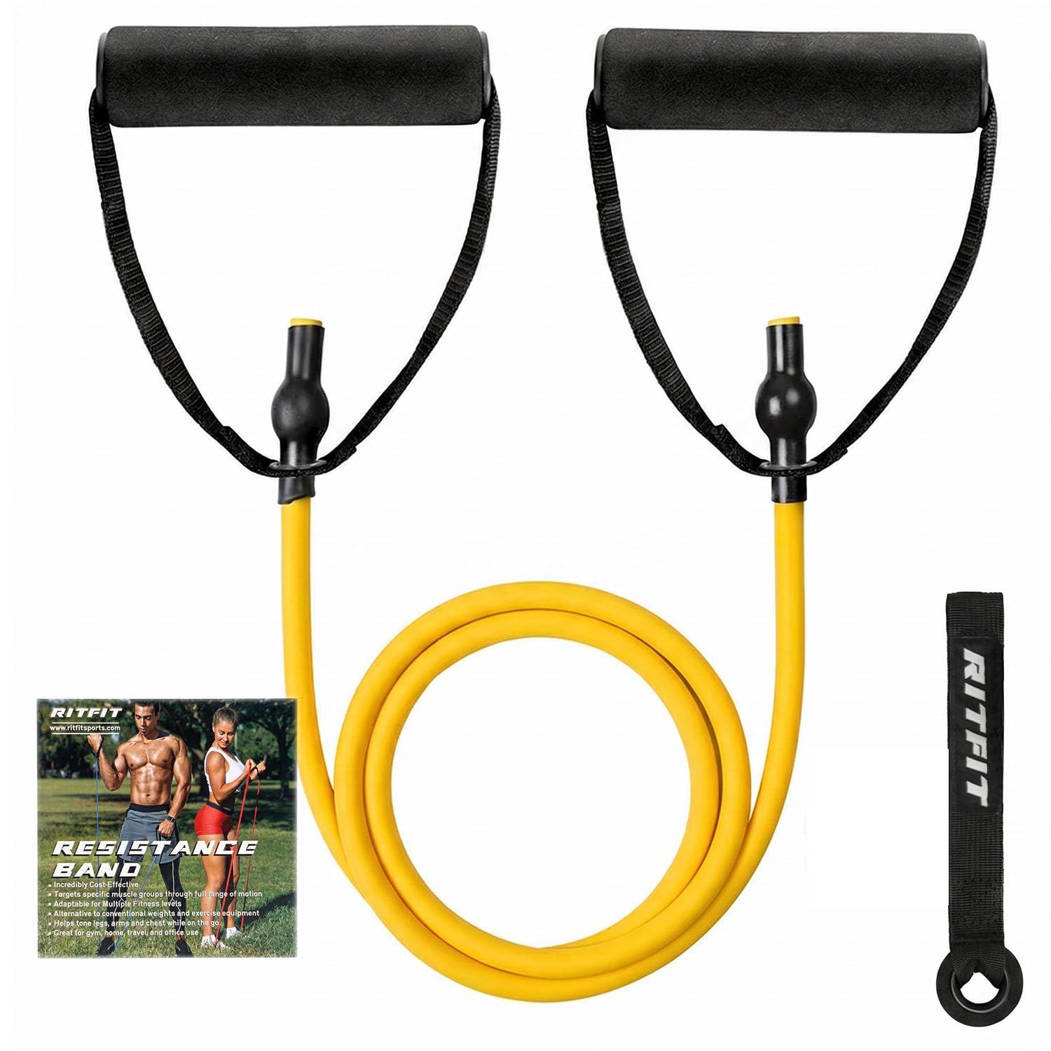 ritfit Premium Qualität Latex Widerstandsband Bands mit Tür Anker, Schaumstoff-Griff, Profi Widerstand Röhre mit Tür Befestigung, Yellow(1-5lbs)