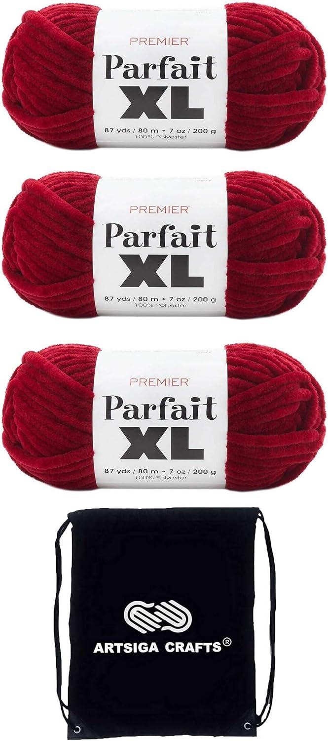 Premier Yarns Parfait XL White 2050-01 (3-Skeins - Same Dye Lot) Jumbo #7 Polyester Yarn for Crocheting and Knitting with Project Bag