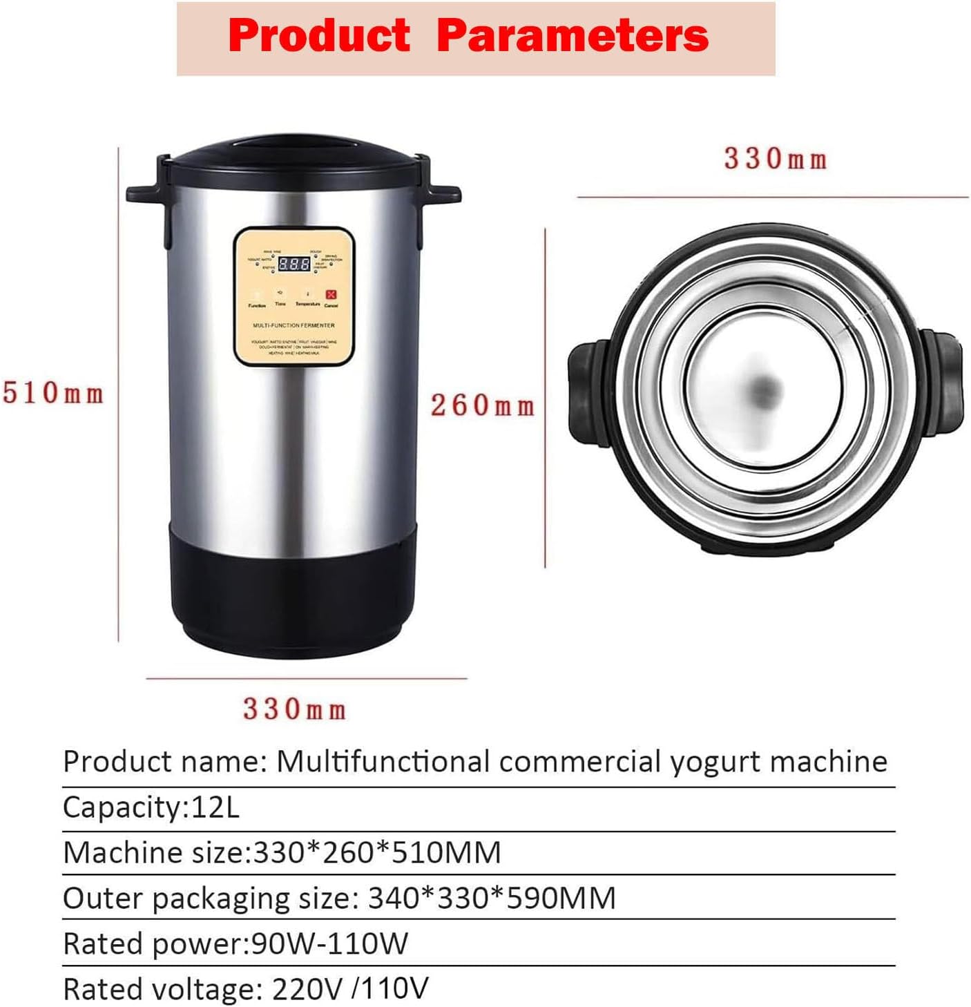 12/18L Automatic Digital Yoghurt Maker Machine,Yogurt Maker with Temperature Control,Electric Yogurt Fermenter,for Commercial Home Bar,12L