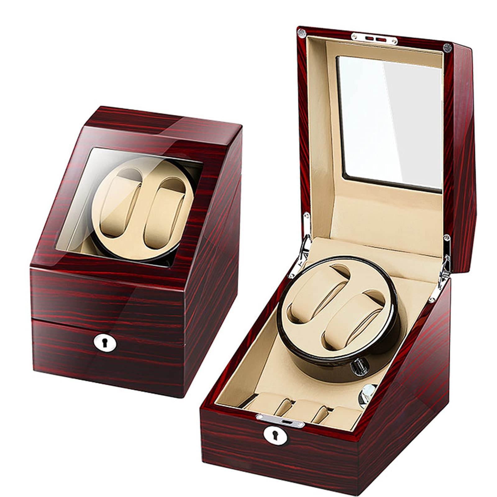 WMYYZYQ Watch Winder Double Watch Winder with 3 Watches Storage Automatic Watches Winding Box Wood Shell Mechanical Watch Shaker Japanese Quiet Motor Watch Spinner Case,B-A