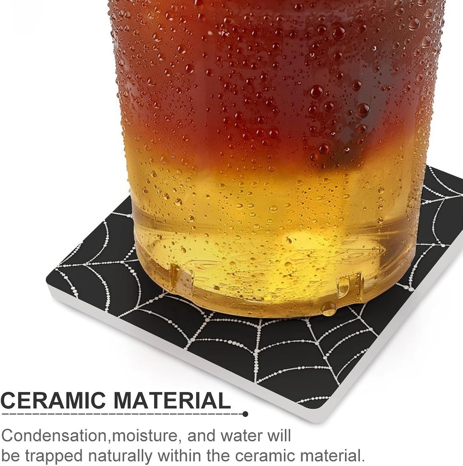 Goth Spider Web Coaster for Drinks Square Ceramic Table Coasters Stone Mat Crafts 4PCS Home Kitchen Decor