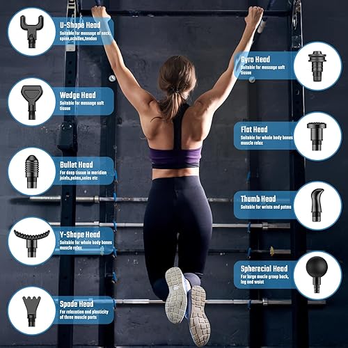 Miniatura 6 de cotsoco Pistola de masaje con calor para aliviar el dolor, masajeador de percusión de tejido profundo con 20 velocidades y 10 cabezas, dispositivo