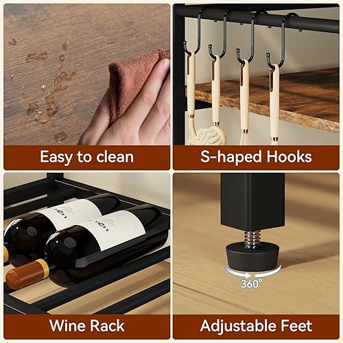 Miniatura 2 de IBUYKE Isla de cocina con almacenamiento, estante para panaderos con toma de corriente, soporte para microondas con encimera grande, carrito de