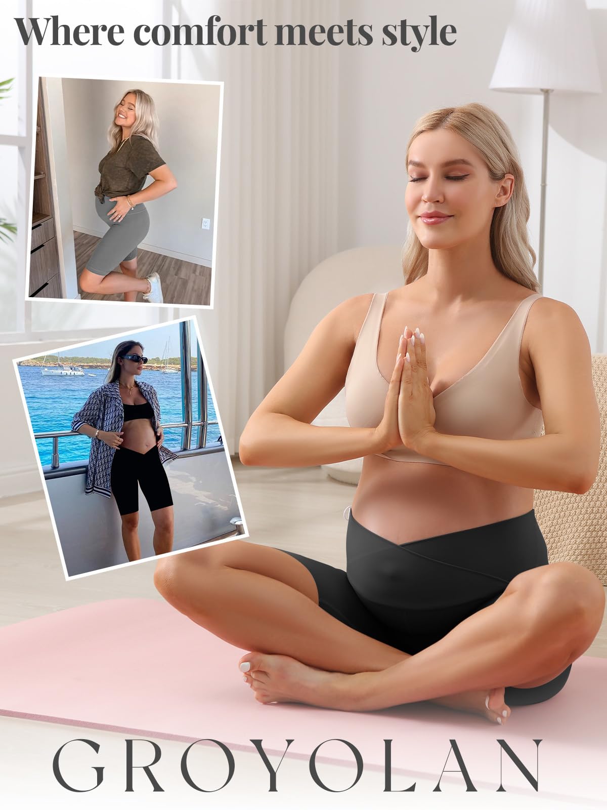 Pantaloncini Premaman,Regolabile Leggings Corti da maternità da Donna,Estivi Pantacollant Gravidanza sopra la Pancia Nero L