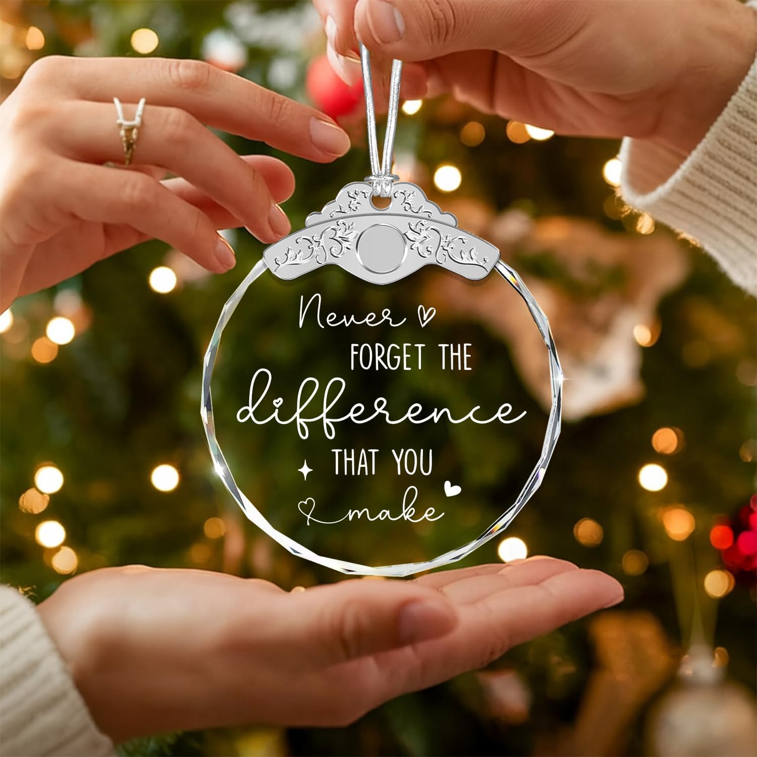 Glass Ornament - Thank You Gifts - The Difference That You Make - Farewell Going Away Goodbye Appreciation - Mothers Day Retirement Gifts for Women Men Coworker Boss Friend - Image 2