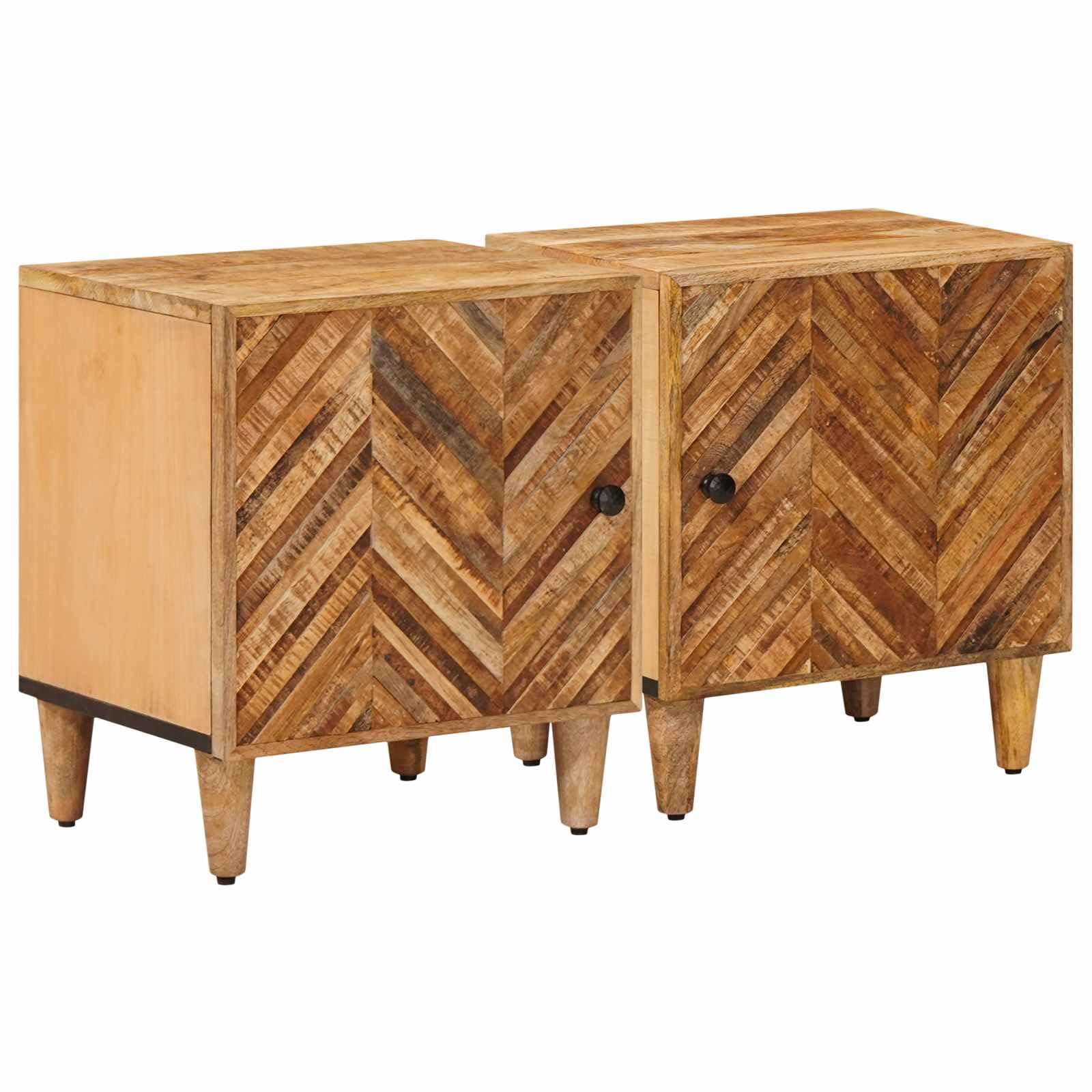 Table de chevet lot de 2 meuble de rangement marron 40x33,5x46cm en manguier