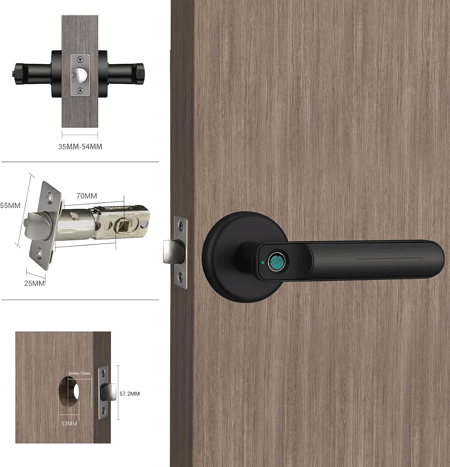 Fingerprint Biometric Keypad Door Lock - Keyless Entry Door Lock，Support Fingerprint,Key Unlock,Fingerprint Door Knob，for Residential Front Door, Apartment, Bedroom and Office Door (Grinding)