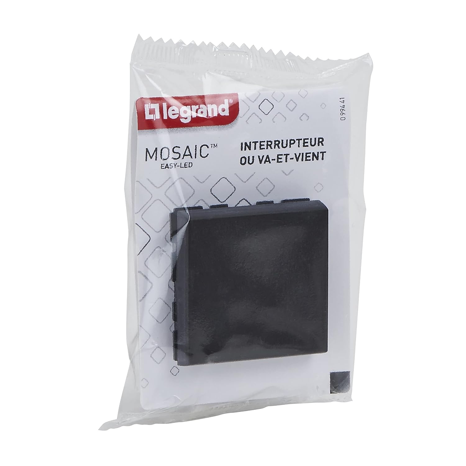 LEGRAND - 10A Mosaic Easy-Led Single or Two-Way Wall Switch - 2 Module Lighting Control - No Plate/Without Bracket - Made in France - Matte Black