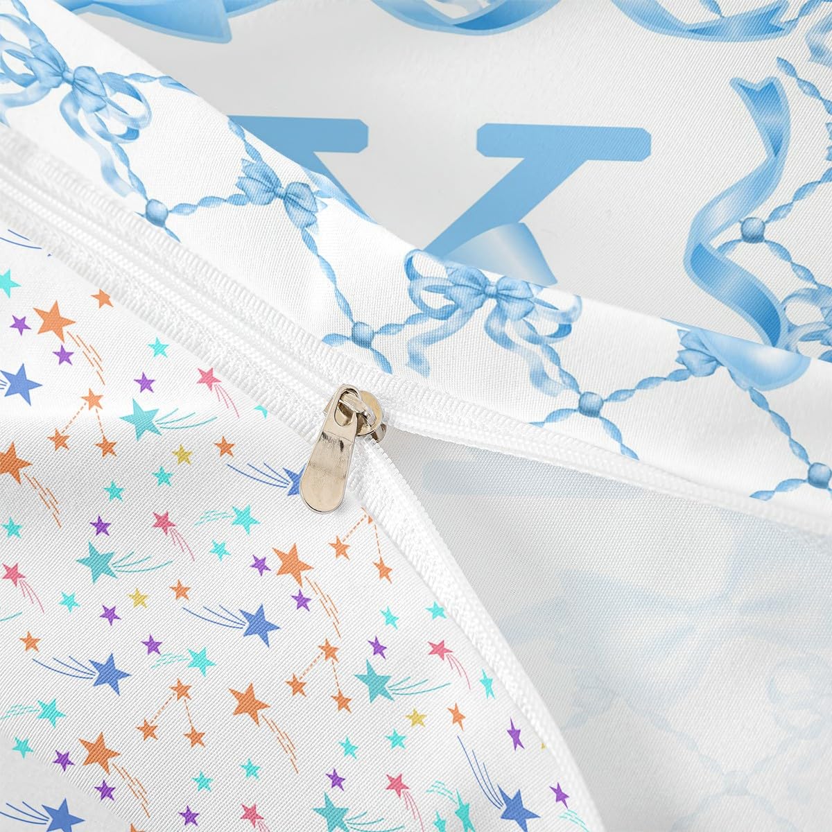 Homewish Juego de funda de edredón azul con lazo de coqueta tamaño King para niñas adolescentes | Juego de funda de edredón infantil con letra inicial X, bonito lazo, juego de ropa de cama coquette