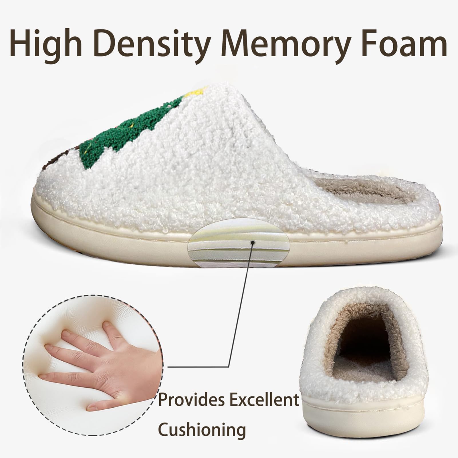 Halloween Christmas Slippers Checkered Scuff for Women and Men Holiday Indoor Bedroom Fluffy Warm Fleece Slippers Winter Soft Cozy Home Non-Slip Soft Plush Slip-on Wool Lined House Shoes: Tree 6.5-7.5 Women/5.5-6 Men