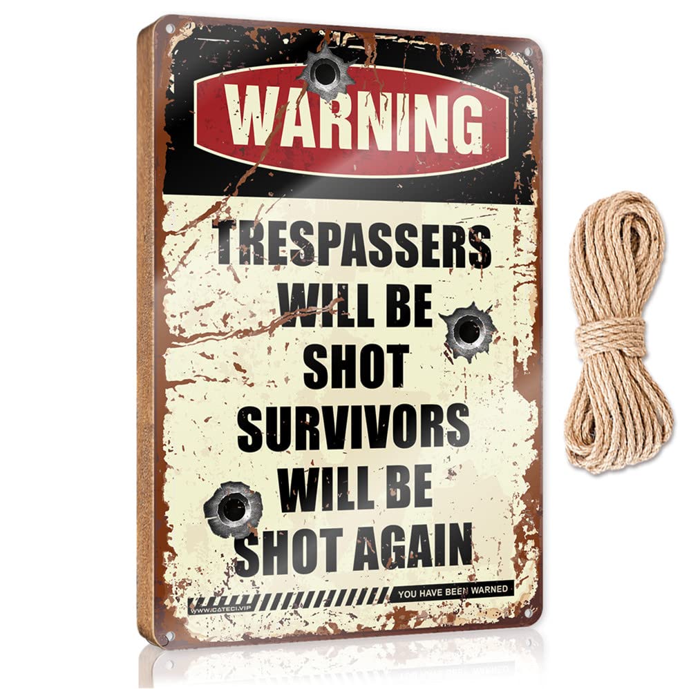 YYHLEH Our Home Signs For Home Decor Warning Trespassers Will Be Shot Survivors Will Be Again Wooden Sign(15X28CM)