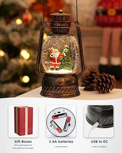 Miniatura 4 de Decoraciones de Navidad para Interiores - Globo de Nieve Musical de Navidad con Temporizador de 6H, Escena Iluminada de Árbol de Navidad de Santa,