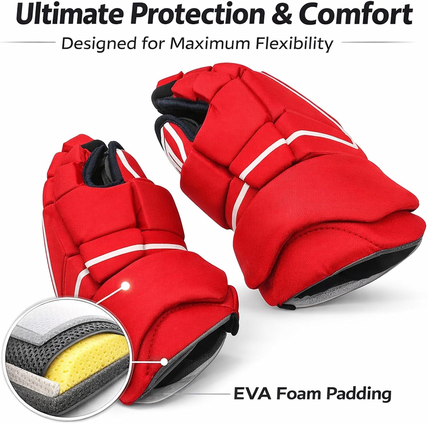 Ice Hockey Gloves for Adult, 1 Pair Red Roller Skating Gloves - Breathable Protection, Classic Fit Design, Ideal for Hockey Players