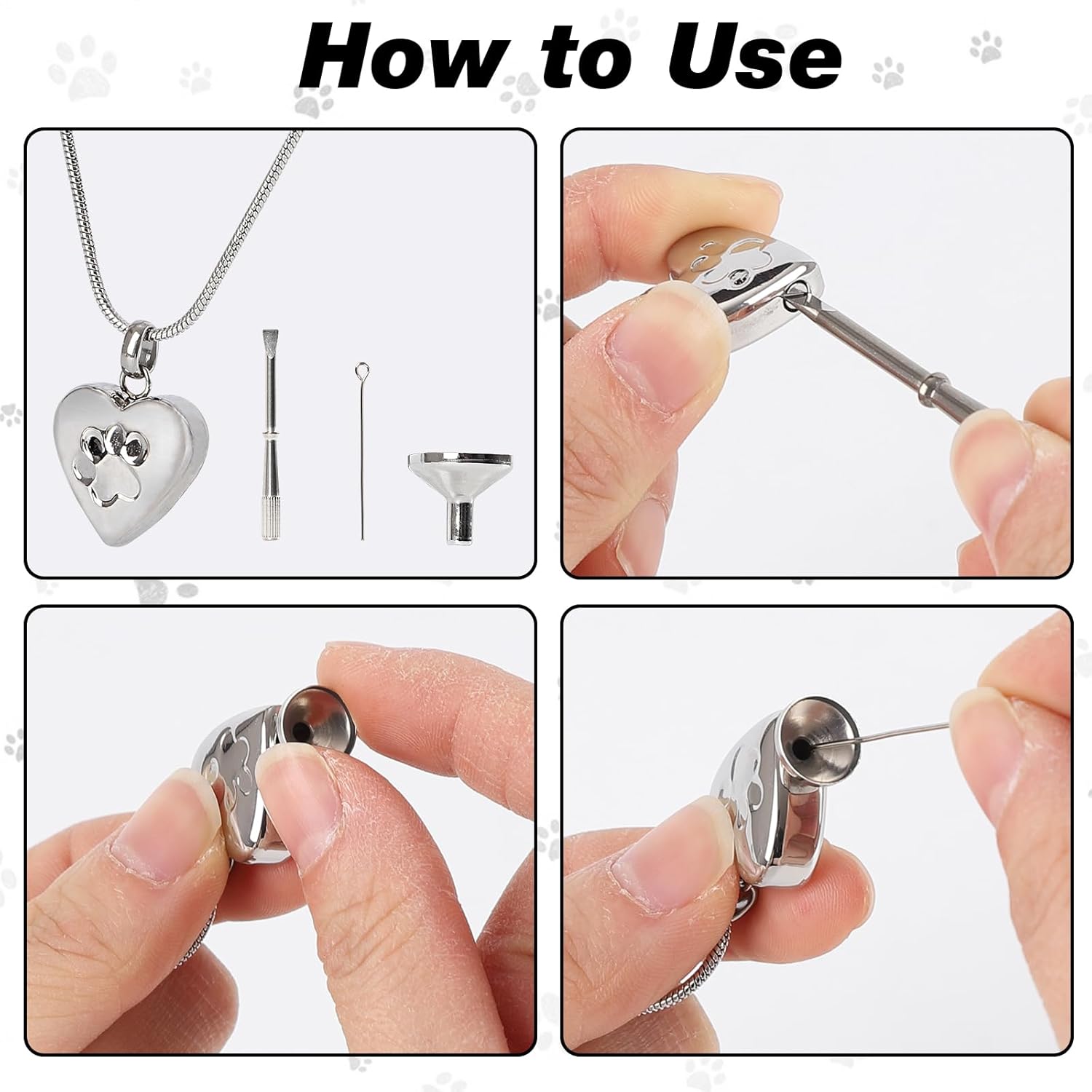 2 Set Pet Cremation Jewelry for Ashes, Dog/Cat Urns Keychain, Heart Urn Necklace Memorial Keepsake for Ashes with Filling Kit Storage Bag(Silver) - Image 4