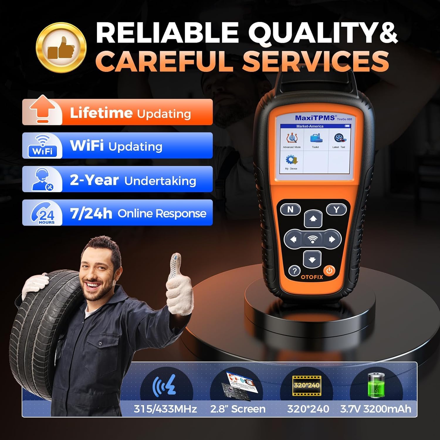 Herramienta de Programación OTOFIX TireGO 808 TPMS, Reaprendizaje, Activación de Todos Los Sensores, Programa MX-Sensor, Diagnóstico y Reinicio de TPMS, Actualización Gratuita con un Clic