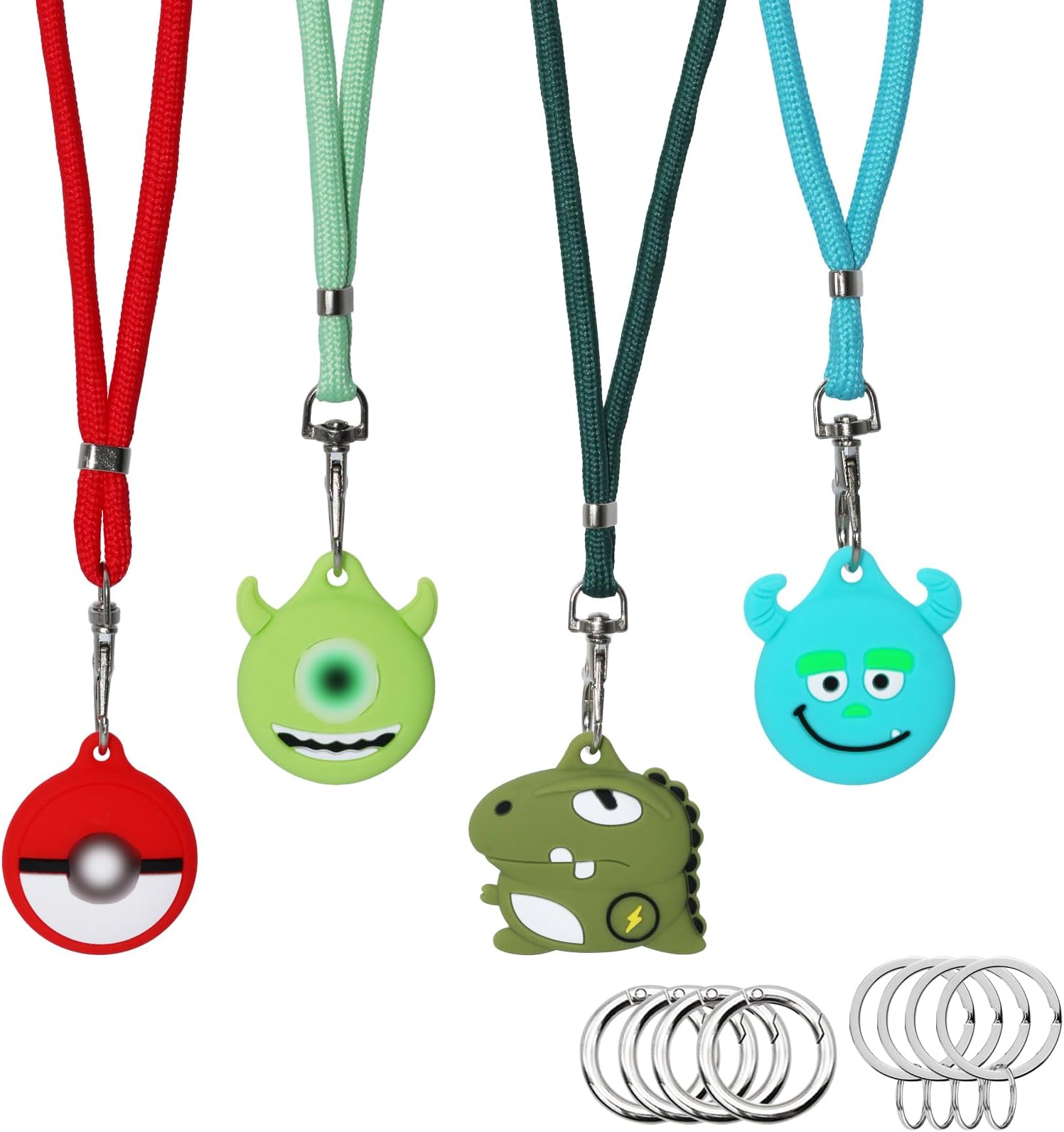 4Pack Cute Case for Airtag Holder for Kid, Cartoon Silicone Accessories for Airtag Necklace GPS Tracker Case Keychain for AirTag, Soft Protective for Airtag Keychain Hidden with Adjustable Lanyard