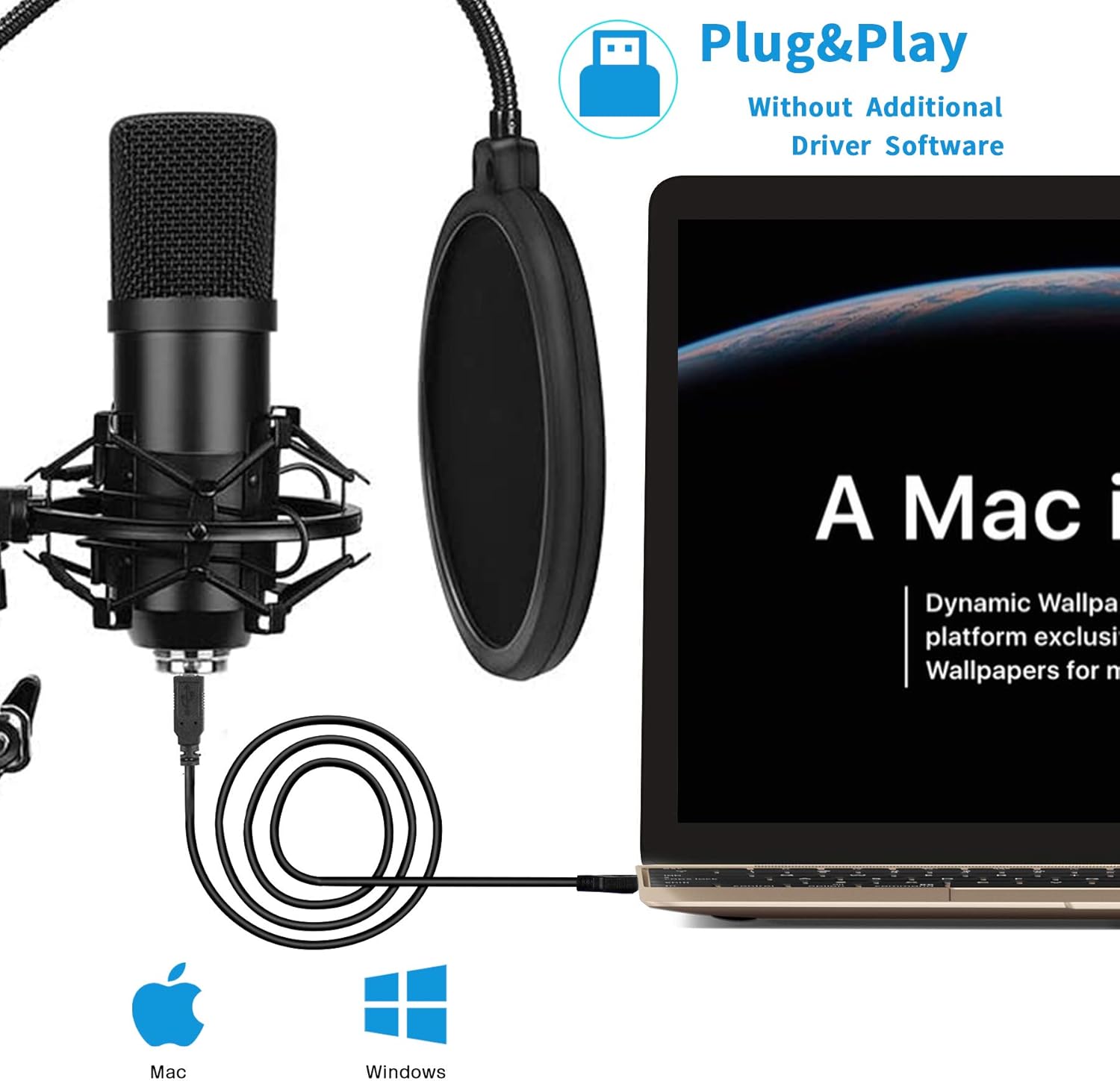 Best Deal USB Gaming Microphone Streaming Podcast PC Microphone Condenser Mic Kit with Flexible Arm for Skype Youtuber Gaming Recording Singing Computer Studio Laptop