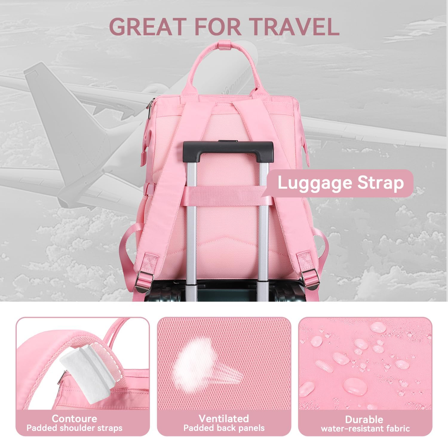 Laptop Backpack for Women & Men. 15.6 Inch Computer Backpack for Work Business, Waterproof Teacher Nurse Bag with Large Capacity, Lightweight College Bookbag Bags, Casual Daypack for Travel Pink