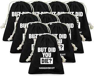 10 Pack But Did You Die Hangover Kit Bags Hangover Recovery Survival Kit, Black Drawstring Pouch Bag, Wedding Bachelorette Party Trip Kit Favor, Bridal Shower Bridesmaid Recovery Kit Bag