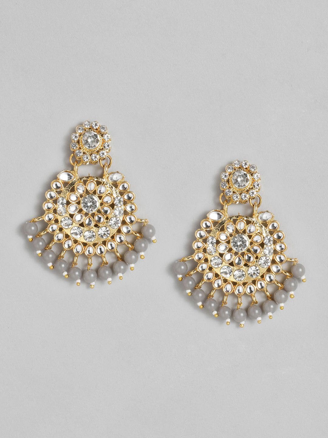 DMZ-3863 - Juego de collar de novia Kundan chapado en oro de 18 quilates para mujer, color gris, S, Latón