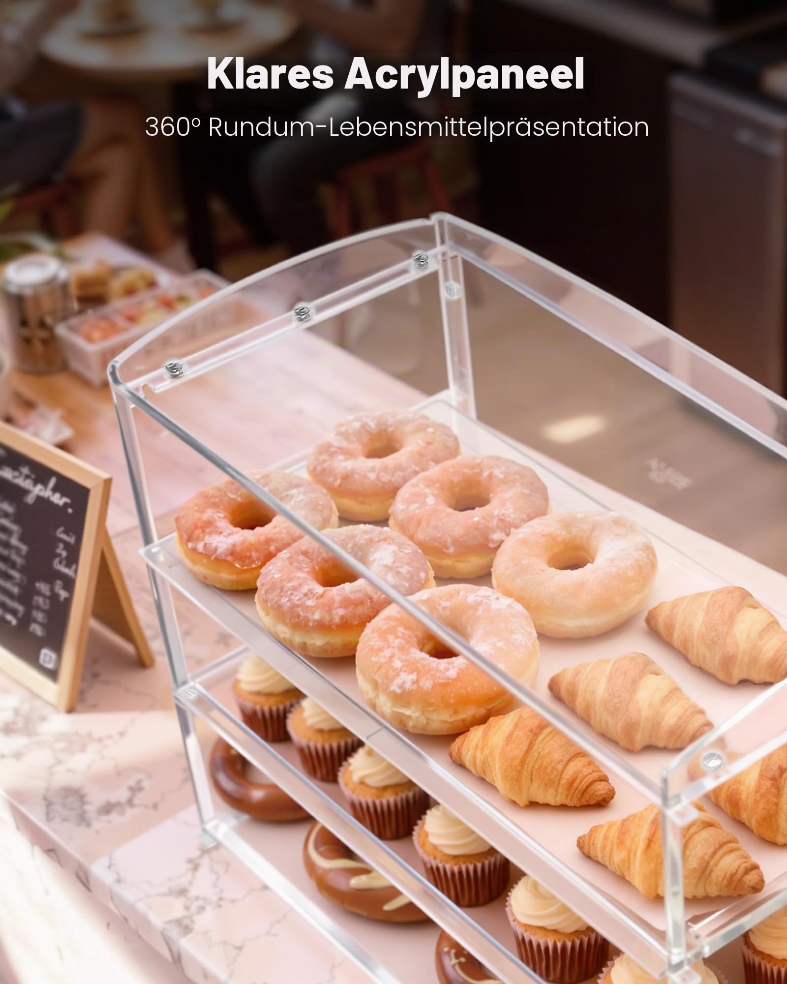 VEVOR Gebäckvitrine 3-stöckig, Gewerbliche Bäckereivitrine aus Transparentem Acryl, Thekenvitrine mit Klapptür & Abnehmbarer Trennwand für Kekse, Desserts und Donuts, 482 x 232 x 380 mm