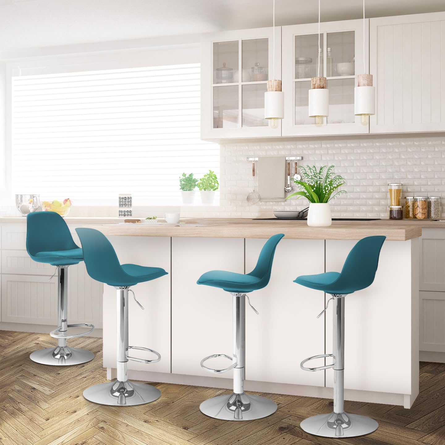 IDMarket - Lot de 4 tabourets de Bar Karl Design Bleu Canard