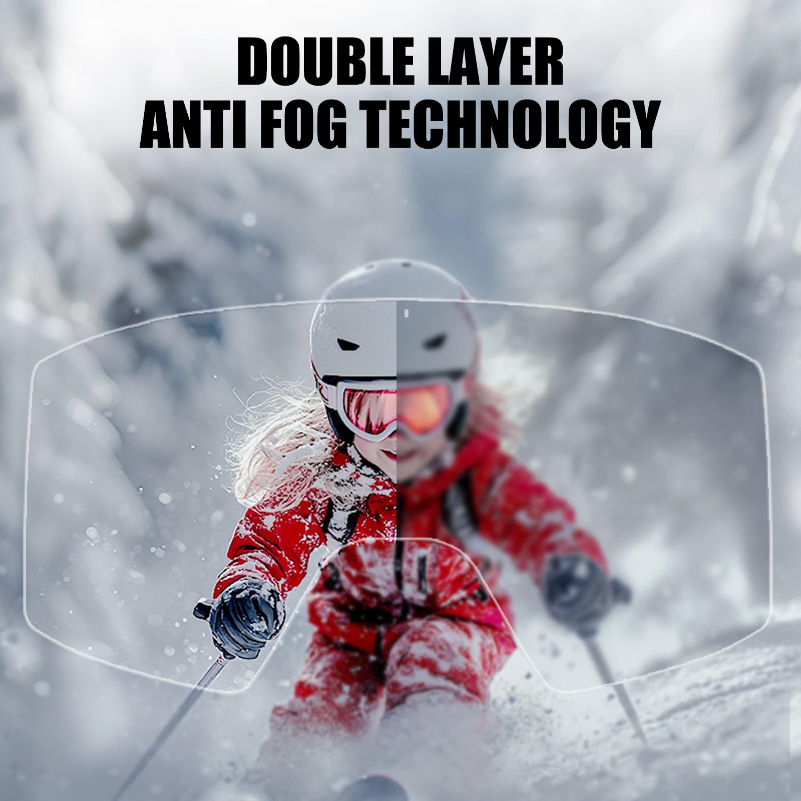 Lunettes de ski à double couche avec sangle réglable pour garçons et filles de 3 à 15 ans pour le ski, le snowboard, les sports de plein air, garçons et filles