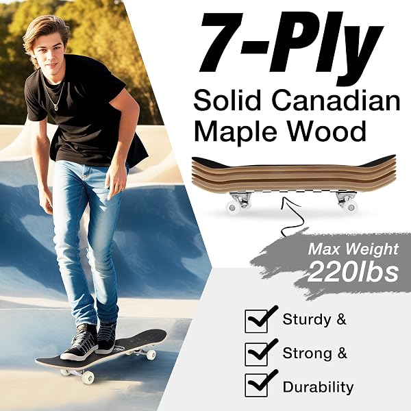 BELEEV Skateboard 31x8 pour Débutants, Enfants, Adolescents et Adulte, Complet Pro Cruiser Skateboard pour Fille Garcon, Érable Canadien 7 Couches, Double Plateau Concave avec Outil en T - 2