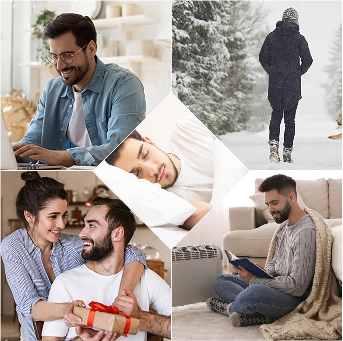 JaosWish Lot de 5 paires de chaussettes moelleuses pour homme - Confortables - Chaudes - Antidérapantes - En polaire - Pour dormir à la maison