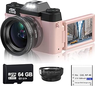 Acuvar56MP 4K Digital Camera for Photography, Vlogging Camera for YouTube with 3.0 Inch 180° Flip Screen, WiFi, 16X Digital Zoom, Wide Angle Lens and Macro, Battery