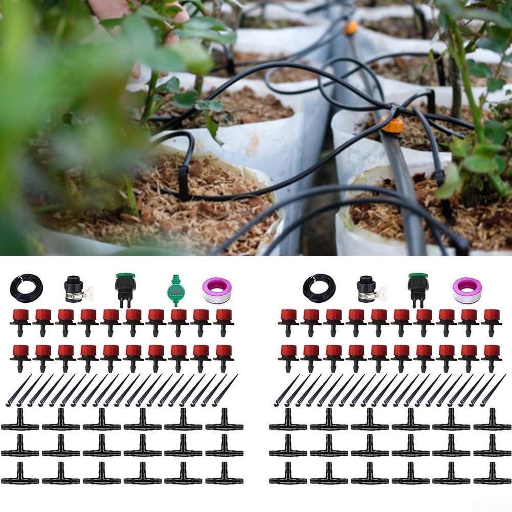 Sistema di irrigazione automatico da 25 m con timer dell'acqua, kit di irrigazione a goccia fai da te per piante da balcone, facile installazione, sistema di irrigazione completo per giardini (con