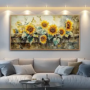 ERQINHUA Large Canvas Wall Decor For Living Room Dining Room Mural Vintage Yellow Sunflower Painting Print Artwork For Farmhouse Kitchen Bedroom Corridor Home Decor Aesthetics Wood Frame 30x60 In