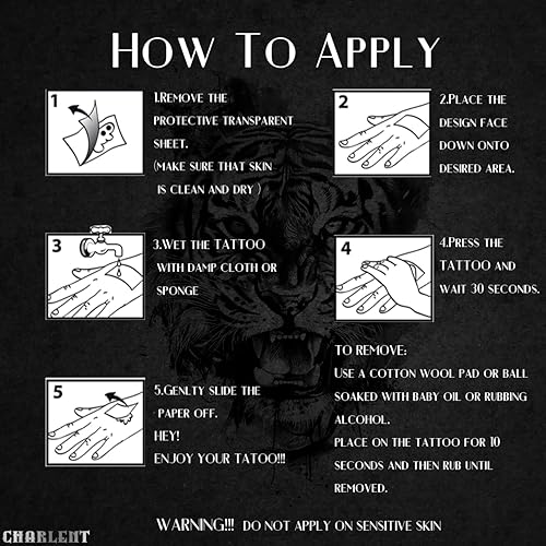 Miniatura 7 de CHARLNET - 18 tatuajes temporales realistas de oso tigre, león, lobo para hombres y adultos, calcomanías de tatuaje de animales falsos negros para