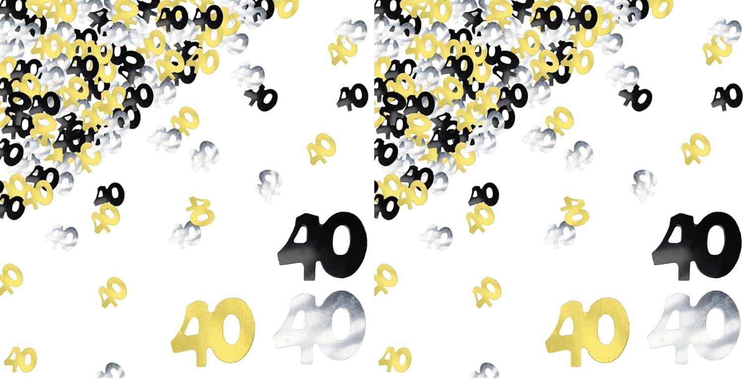 BEADNOVA 40th Birthday Confetti Forty Years Old 40 Anniversary Number Confetti for Birthday Party Decor Wedding Table Decoration (1oz, Gold Silver Black Mix)
