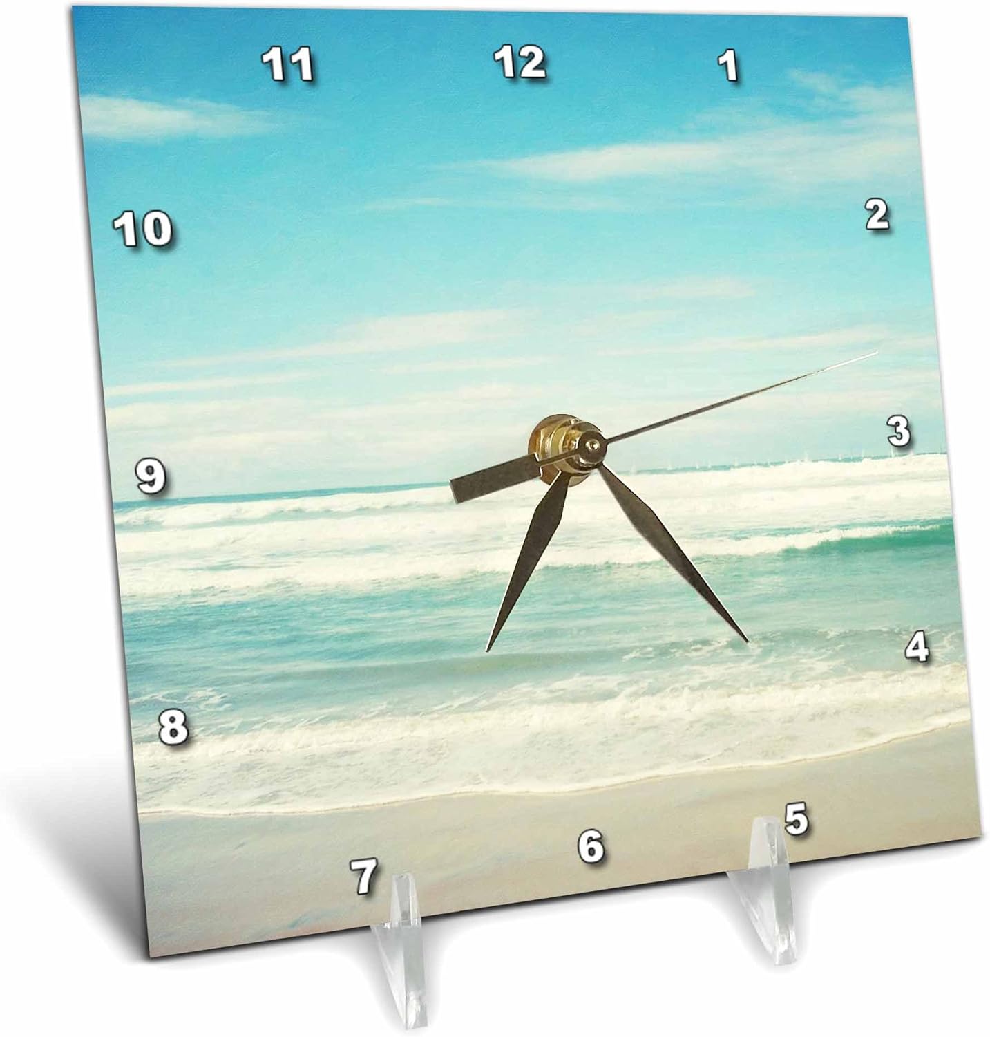 3dRose dc_164479_1 Gentle Ocean Waves Beach Theme Art-Desk Clock, 6 by 6-Inch